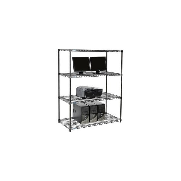 Global Equipment Nexel 4-Shelf Wire Computer LAN Workstation, 48"W x 24"D x 63"H, Black 695408BK - main